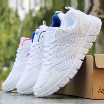 Весенняя и летняя мужская и женская обувь, дышащая спортивная обувь, повседневная обувь для бега на плоской подошве, легкая обувь для ходьбы 35 белый