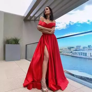 Весенняя и летняя новая женская одежда новое платье с рукавами на плечах, однотонное облегающее платье S красный