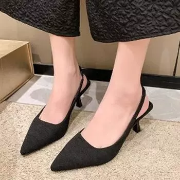 Весенняя и летняя обувь Большие размеры Босоножки на высоком каблуке Тонкие туфли с острым носком Женская обувь 35 чёрный