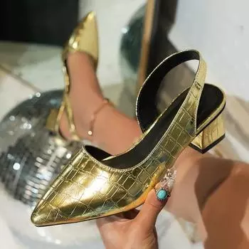 Весенняя и летняя обувь Большие размеры Сандалии Острые толстые каблуки Женская обувь 36 чёрный