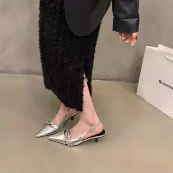 Весенняя и летняя обувь Большие размеры Босоножки на высоком каблуке Остроносые туфли Женская обувь 35 чёрный