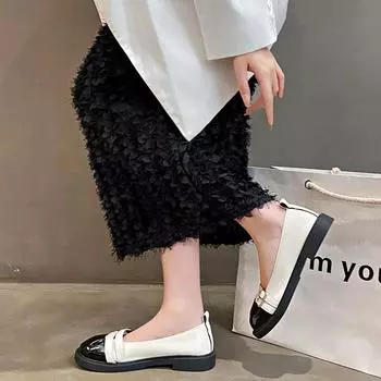 Весенняя и летняя обувь больших размеров, ретро-кожаные туфли, туфли Joker One Pedal Flat, женская обувь 35 чёрный