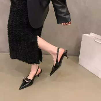 Весенняя и летняя обувь больших размеров Босоножки на высоком каблуке, остроносые туфли на тонком каблуке и женская обувь 35 чёрный