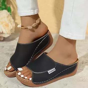 Весенняя и летняя обувь больших размеров. Тапочки на танкетке. Сандалии Fishmouth. Тапочки. Пляжные сандалии. 36 белый