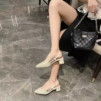 Весенняя и летняя обувь больших размеров на толстом каблуке с мягкой подошвой, с острым носком, босоножки на высоком каблуке, женская обувь 35 абрикосовый