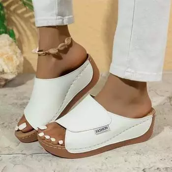 Весенняя и летняя обувь больших размеров. Тапочки на танкетке. Сандалии Fishmouth. Тапочки. Пляжные сандалии. 36 белый