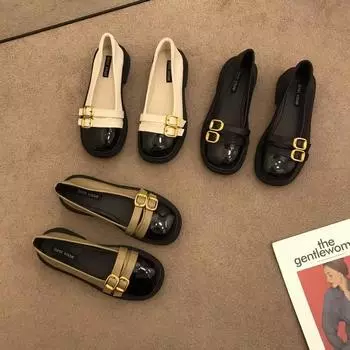 Весенняя и летняя обувь больших размеров, ретро-кожаные туфли, туфли Joker One Pedal Flat, женская обувь 35 чёрный