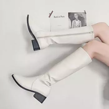 Весенняя и летняя обувь большого размера с высоким берцем и низким каблуком, квадратный носок, женская обувь на толстом каблуке 35 белый