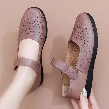 Весенняя и летняя обувь на липучках для женщин среднего и пожилого возраста Удобная дышащая обувь для мам с ажурными вставками Бабушкина обувь на плоской подошве с нескользящей мягкой подошвой 35
