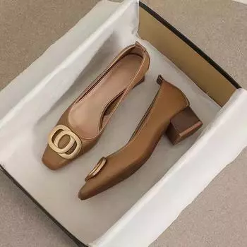 Весенняя и летняя обувь Толстые одинарные туфли с одной педалью Небольшой носок с острым носком Мягкая подошва Женская обувь больших размеров 35 чёрный