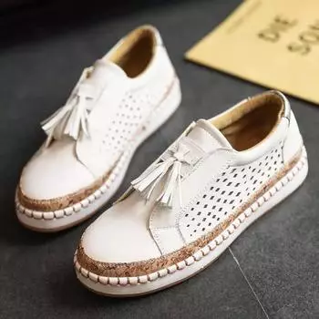 Весенняя и летняя обувь. Женская обувь. Дышащие туфли на плоской подошве с сеткой. Женская обувь больших размеров. 35 белый