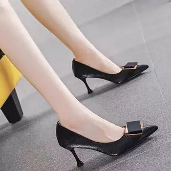 Весенняя и летняя обувь. Женские туфли на высоком каблуке. Женские туфли с квадратной пряжкой. Сексуальные женские туфли-джокеры на тонком каблуке. 35 белый