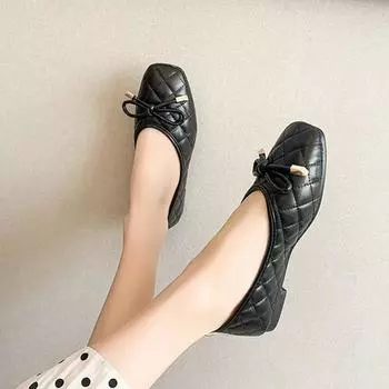 Весенняя и летняя обувь. Женские туфли с бантом, плоской подошвой, квадратной головкой, на мягкой подошве и женской обувью с педалью. 35 зелёный