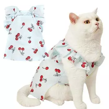 Весенняя и летняя одежда для домашних животных, вишневая рубашка, юбка для собак, милая одежда для кошек и собак, летние принцессы, товары для домашних животных XL светло-синий