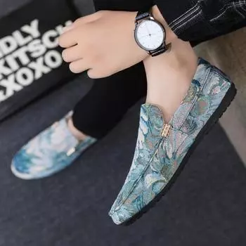 Весенняя и летняя повседневная обувь модная обувь мужская обувь Doudou облегающая обувь мужская ленивая обувь облегающая обувь трендовая мужская обувь с одной педалью тканевая обувь 39