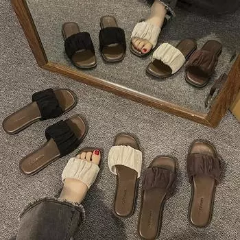 Весенняя и летняя верхняя одежда, праздничные пляжные сандалии на плоской подошве, тапочки, женские модные пляжные тапочки 40 чёрный