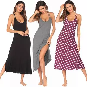Весенняя и летняя женская домашняя одежда Пижамы Подтяжки Длинные платья Повседневная домашняя одежда из модала с принтом, женская одежда для сна S чёрный