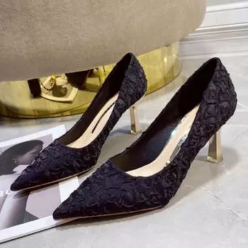 Весенняя и летняя женская обувь, туфли на шпильке с острым носком, повседневная обувь на высоком каблуке 35 чёрный