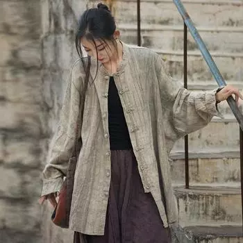 Весенняя и летняя женская одежда из хлопка и льна рами тай-дай, старая стирка песком, улучшенная чайная одежда дзен, дорожный кардиган, женская куртка One Size серый