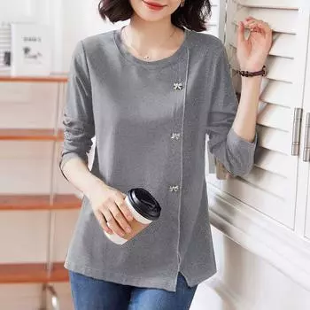 Весенняя и осенняя базовая рубашка для женщин среднего возраста с длинными рукавами футболка для женщин большого размера для женщин внутренняя одежда M королевский синий