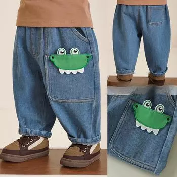 Весенняя и осенняя детская одежда Новые повседневные джинсы для активного отдыха 73cm джинсовый синий