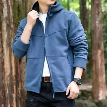 Весенняя и осенняя флисовая одежда для активного отдыха Мужской весенний кардиган с капюшоном Флисовая куртка для молодежи и среднего возраста Модная мужская одежда M чёрный