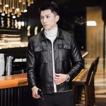 Весенняя и осенняя кожаная куртка, облегающий крой, корейский стиль, красивый мотоцикл, светский дух, мужская куртка, модная интернет-знаменитость в том же стиле M
