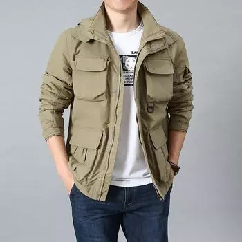 Весенняя и осенняя куртка большого размера мужская одежда для спорта на открытом воздухе дышащая свободная повседневная верхняя одежда мужская тенденция M хаки
