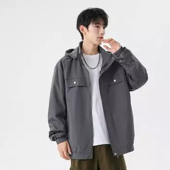 Весенняя и осенняя куртка для мальчиков, одежда для полных подростков, свободная повседневная куртка для мужчин M чёрный