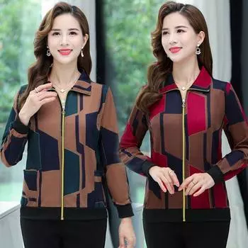 Весенняя и осенняя куртка для мам, короткие тонкие куртки-топы, солнцезащитные топы на молнии с длинными рукавами для среднего возраста XL recommended within 50kg