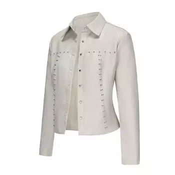 Весенняя и осенняя куртка из кожи с заклепками, кардиган, куртка из кожи на пуговицах, тонкое пальто в европейском и американском стиле, женская одежда XXXL чёрный