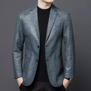 Весенняя и осенняя куртка из натуральной кожи, мужская куртка из коровьей кожи первого слоя, напечатанная деловая повседневная мужская костюмная куртка для людей среднего возраста 170