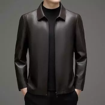 Весенняя и осенняя куртка из натуральной кожи, мужская куртка из овчины, куртка с лацканами, деловая повседневная мужская куртка 170