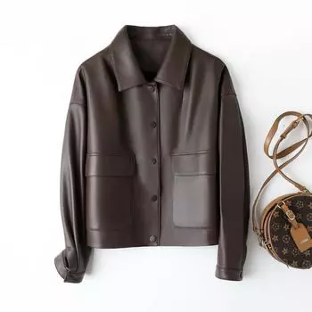 Весенняя и осенняя куртка из натуральной кожи, женская куртка из овечьей кожи, новый популярный стиль, короткий квадратный вырез, тонкий топ, тренд S