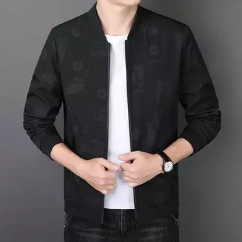Весенняя и осенняя куртка мужская корейская версия трендовая модная мужская одежда большого размера бейсбольная одежда для среднего возраста и молодежи тонкая повседневная куртка M чёрный
