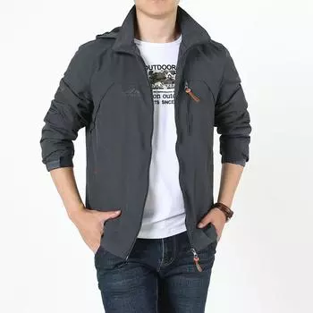 Весенняя и осенняя куртка, мужская куртка для активного отдыха, большого размера, повседневная мужская куртка с капюшоном, тонкая куртка для молодежи и мужчин среднего возраста M чёрный