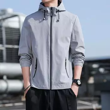 Весенняя и осенняя куртка мужская куртка осень с капюшоном повседневная корейская тенденция в одежде M серый