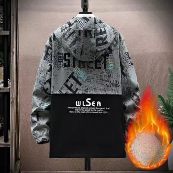 Весенняя и осенняя куртка мужская куртка с капюшоном Tooling Korean Edition Trend Casual Loose Large Size Winter Fleece Thicked Top M