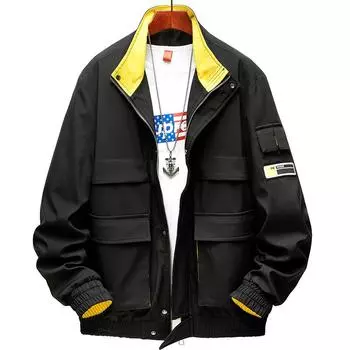 Весенняя и осенняя куртка, мужское пальто с воротником-стойкой, мужская свободная одежда больших размеров 8XL чёрный