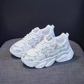 Весенняя и осенняя модная платформа Кроссовки Дышащие кроссовки Женская обувь 35 белый