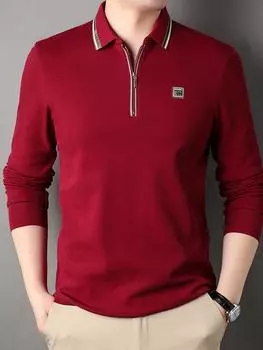 Весенняя и осенняя мужская футболка с длинными рукавами, новая модная футболка для молодежи и среднего возраста, футболка на молнии, хлопковая рубашка с низом, повседневная мужская одежда M