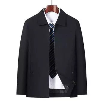 Весенняя и осенняя мужская куртка для мужчин среднего и пожилого возраста, деловая повседневная мужская куртка с лацканами L чёрный