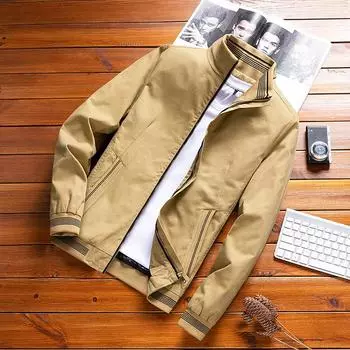 Весенняя и осенняя мужская куртка, тонкая куртка для подростков, корейская облегающая мужская хлопковая повседневная куртка M хаки