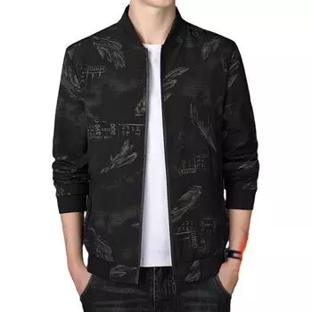 Весенняя и осенняя мужская куртка, высококачественная мужская куртка, корейский тренд, бейсбольный воротник, флисовая утолщенная куртка большого размера M чёрный