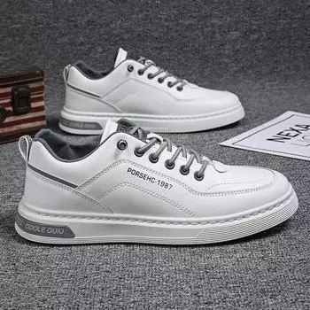 Весенняя и осенняя мужская обувь 2025 года, новые универсальные мужские повседневные кожаные туфли, дышащие спортивные туфли для сноуборда, удобные мужские туфли белого цвета 39