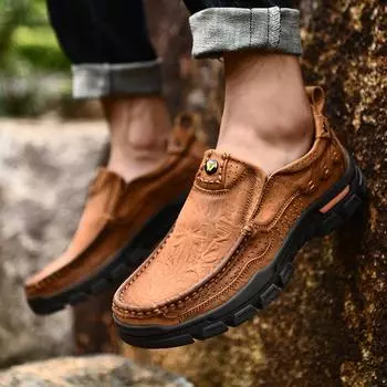 Весенняя и осенняя мужская обувь Низкие мужские повседневные кожаные туфли Большие кожаные туфли Нескользящая рабочая обувь Кожаные туфли с мягкой подошвой 38