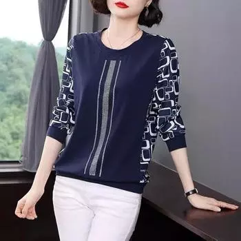 Весенняя и осенняя новая женская одежда, футболки с длинными рукавами для мам среднего и пожилого возраста, модные иностранные нижние рубашки, топы с длинными рукавами M чёрный
