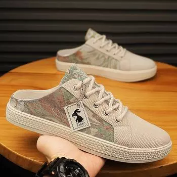 Весенняя и осенняя обувь больших размеров, мужская обувь с принтом, дышащие, легкие, простые тапочки. 39 чёрный