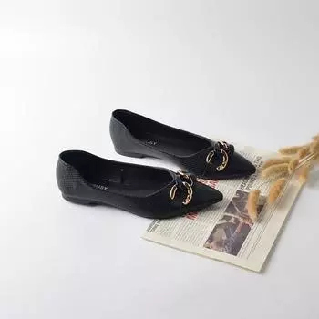 Весенняя и осенняя обувь больших размеров, удобные однотонные туфли, повседневные туфли на плоской подошве с острым носком 36 чёрный