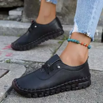 Весенняя и осенняя обувь больших размеров, удобная, с круглым носком, мягкой подошвой и плоским дном, женская обувь 35 белый